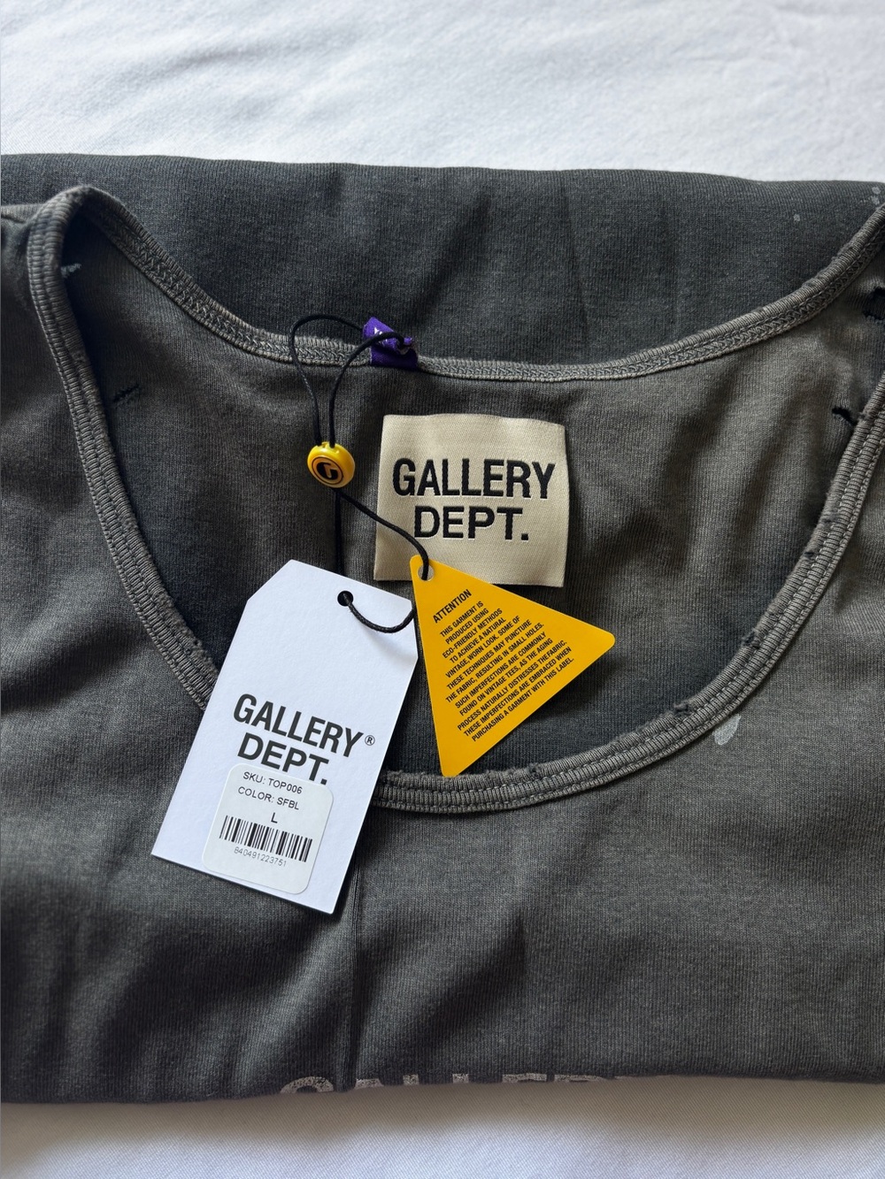Gallery Dept Sun Tank Sun Faded Black Distressed Logo Tank Top L NWT